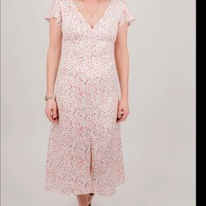 White Midi dress with pink confetti print